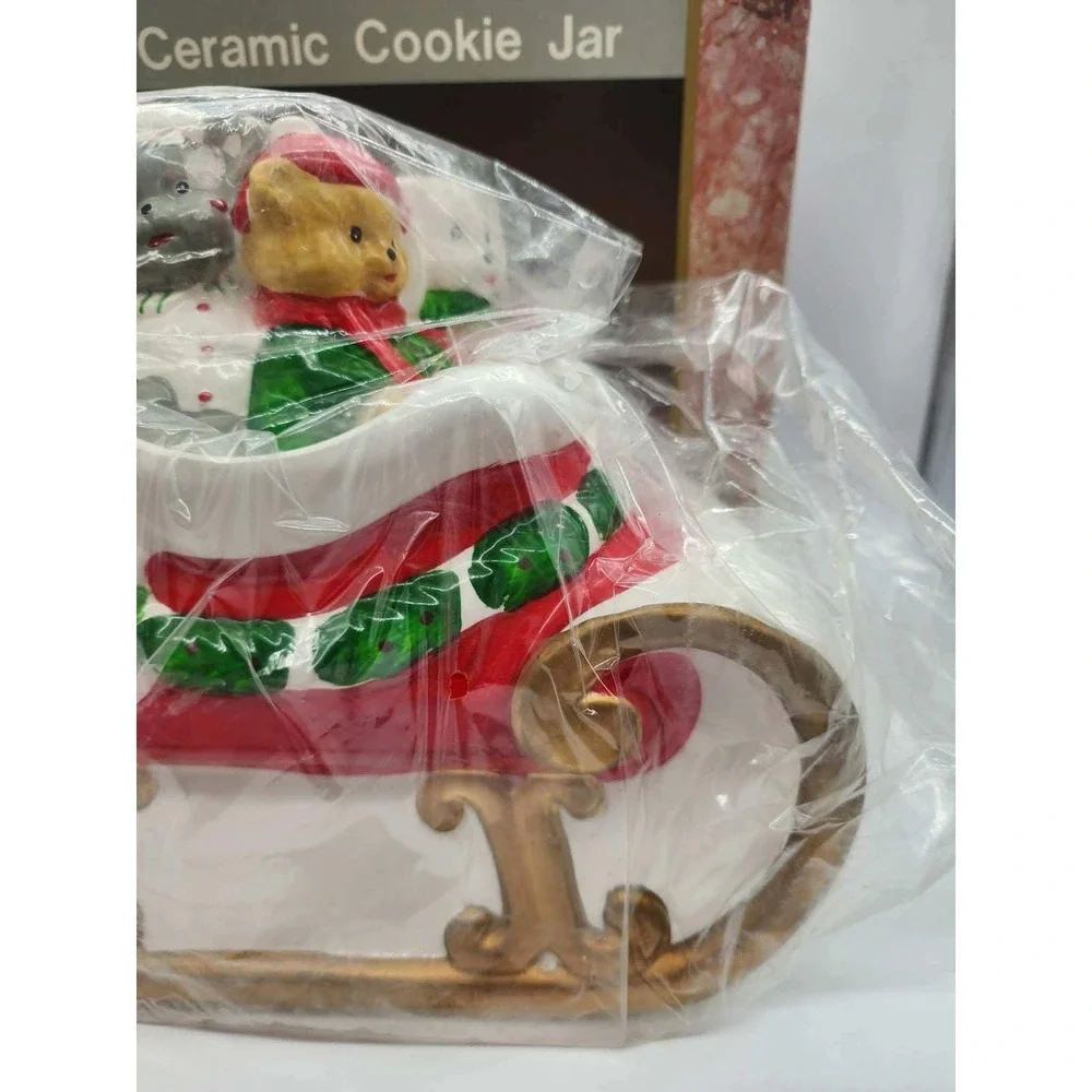 Vintage Christmas Ceramic Cookie Jar Santa Sleigh Animals cat bear